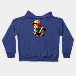 cute boy and puppy Kids Hoodie